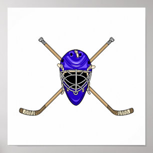 Hockey Helmet & Cross Sticks Blue Poster