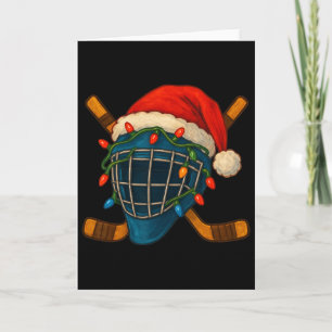 Hockey Helmet Santa Christmas Lights Xmas Men Boys Card