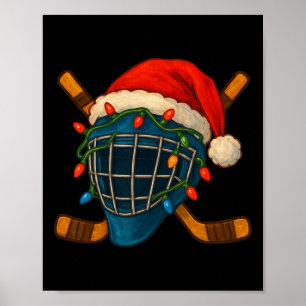 Hockey Helmet Santa Christmas Lights Xmas Men Boys Poster