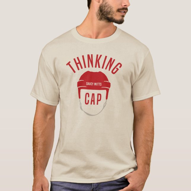 Hockey Helmet Thinking Cap T-Shirt (Front)