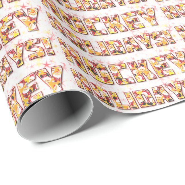 Hockey Holidays Wrapping Paper, Xmas Santa Design Paper (Roll Corner)