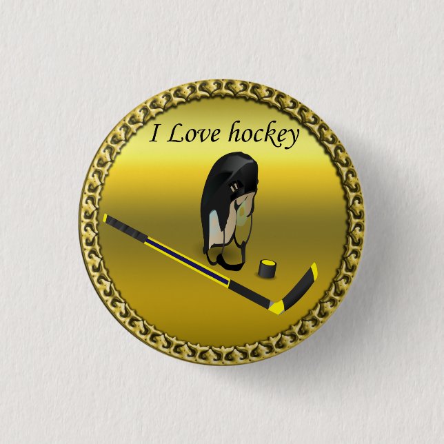 Hockey I Love custom design with stick and helmet 3 Cm Round Badge (Front)