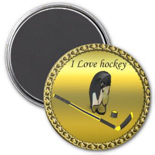 Hockey I Love custom design with stick and helmet Magnet