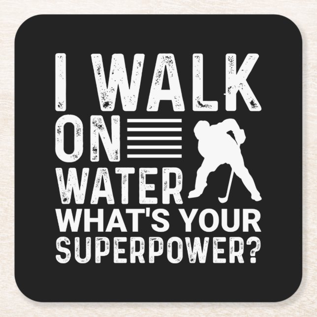 Hockey I Walk On Water Square Paper Coaster (Front)