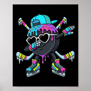 Hockey Ice Cream Drip Dabbing Puck Stakes Sprinkle Poster