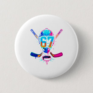 Hockey Ice Cream Drip Number 67 Player 67th Birthd 6 Cm Round Badge