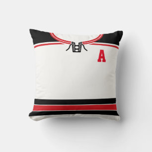 Hockey Jersey Name & Number Template Pillow, Red Cushion