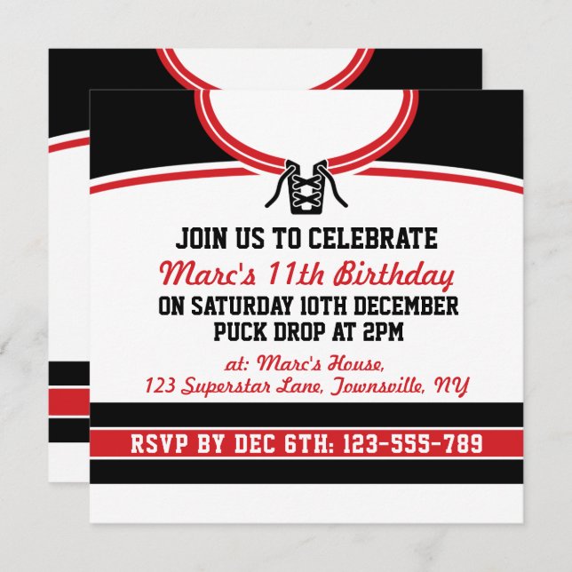 Hockey Jersey Themed Party Invites Template (Front/Back)