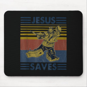 Hockey Jesus Saves Funny Hockey The Penalty Box Mouse Pad