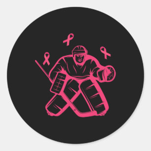 Hockey Keeper Pink Ribbon Breast Cancer Awareness  Classic Round Sticker