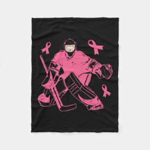Hockey Keeper Pink Ribbon Breast Cancer Awareness  Fleece Blanket