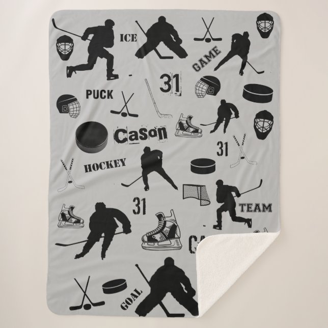 HOCKEY Large Sherpa Blanket Personalized (Front)