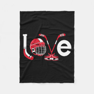 Hockey Love Valentine Ice Skates Sticks Heart Fleece Blanket