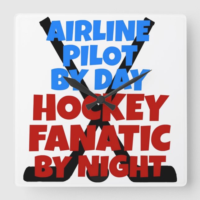Hockey Lover Airline Pilot Square Wall Clock (Front)