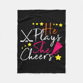 Hockey Lover He Plays She Plays Cheerleader Family Fleece Blanket