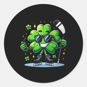 Hockey Lovers St Patricks Day Shamrock Clovers Men Classic Round Sticker