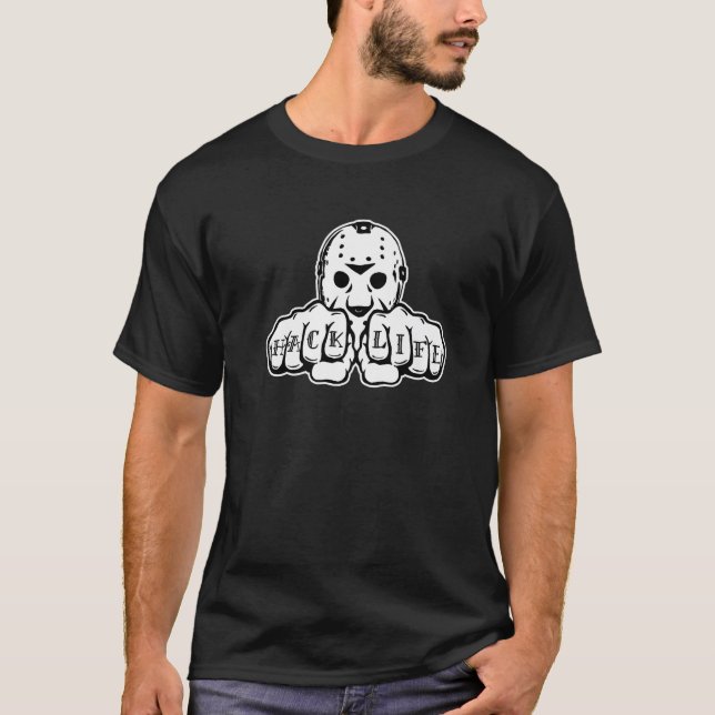 Hockey Mask Knuckle Tattoo Design Premium  T-Shirt (Front)