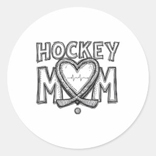 Hockey Mom Heartbeat Classic Round Sticker