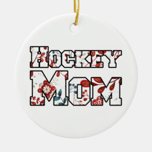 Hockey Mom Red Blue Floral Ceramic Tree Decoration
