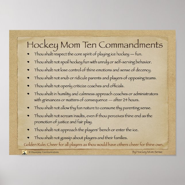 Hockey Mom Ten Commandments poster (Front)