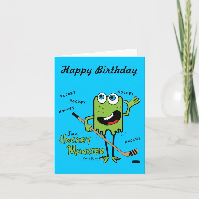 Hockey Monster Green Greeting Card (Front)