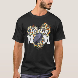 Hockey Mum Leopard Heart Game Day Cheer Mum Mother T-Shirt