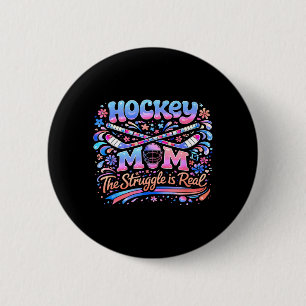 Hockey Mum Pink Blue Retro 70s Groovy Vintage Fun 6 Cm Round Badge