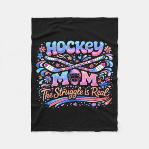 Hockey Mum Pink Blue Retro 70s Groovy Vintage Fun Fleece Blanket