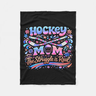 Hockey Mum Pink Blue Retro 70s Groovy Vintage Fun Fleece Blanket