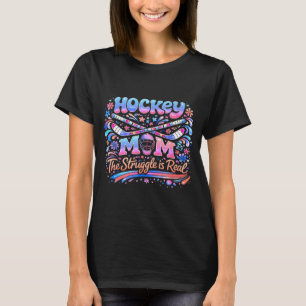 Hockey Mum Pink Blue Retro 70s Groovy Vintage Fun T-Shirt