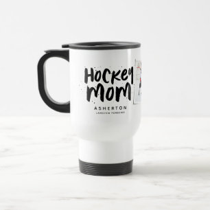 Hockey mum trendy black type personalised photo travel mug