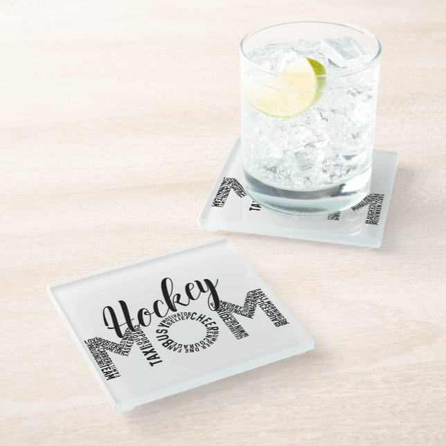 Hockey Mum Wordle Glass Coaster (Angled)