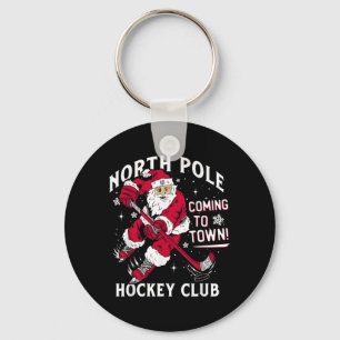 Hockey North Pole Coming To Town Christmas Key Ring
