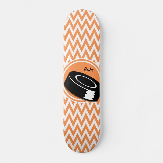 Hockey; Orange and White Chevron Skateboard (Front)