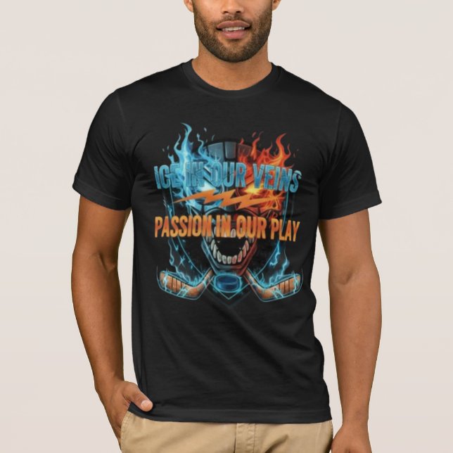 Hockey Passion: Ice & Fire Skull Graphic T-Shirt (Front)