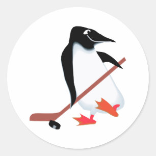 Hockey penguin classic round sticker