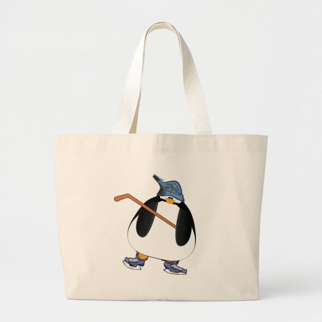 Hockey Penguin Large Tote Bag (Front)