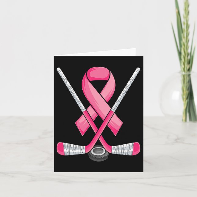 Hockey Pink Ribbon Breast Cancer Awareness Sport L Card (Front)