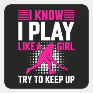 Hockey Play Like a Girl Ceramic Square Sticker