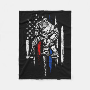 Hockey Player Aamerican Flag Patriotic Usa 4th Of Fleece Blanket