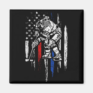 Hockey Player Aamerican Flag Patriotic Usa 4th Of Magnet