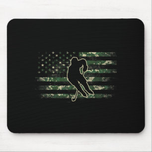 Hockey Player Aamerican Flag Usa Camo Patriotic Mouse Pad