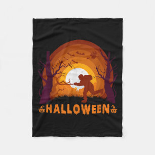 Hockey Player And Moon Silhouette Funny Halloween Fleece Blanket