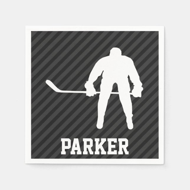 Hockey Player; Black & Dark Grey Stripes Napkin (Front)