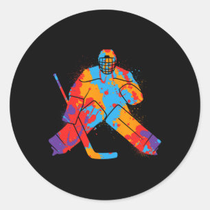 Hockey Player Colorful Goalkeeper Boys Ice Hockey Classic Round Sticker