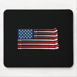 Hockey Player Fan Ice Hockey Aamerican Flag 4th Of Mouse Pad