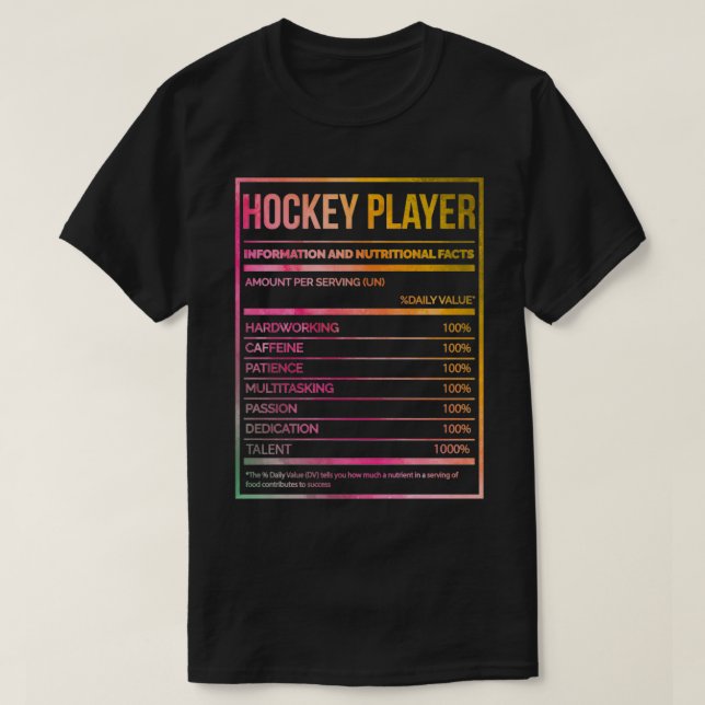 Hockey Player Funny Hockey Nutrition Label in Wate T-Shirt (Design Front)