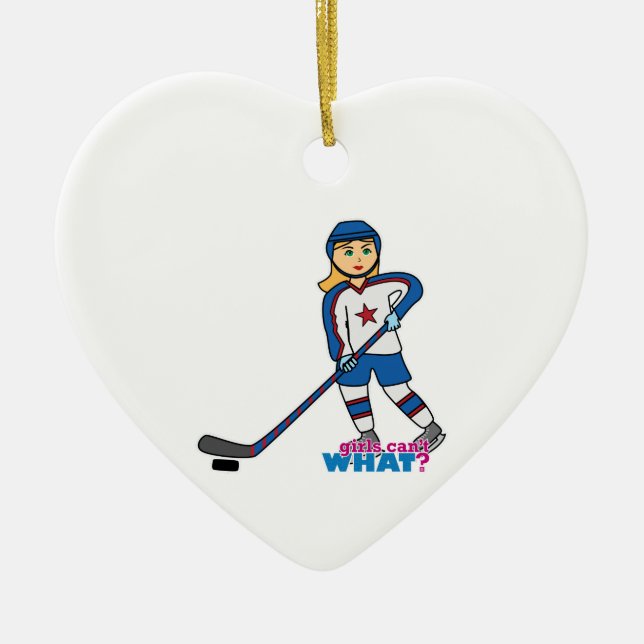 Hockey Player Girl Ceramic Tree Decoration (Front)