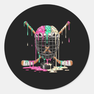 Hockey Player Ice Cream Drip Boys Kids Ice Hockey Classic Round Sticker