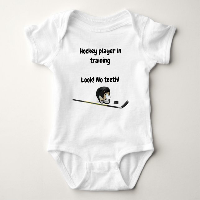 Hockey Player in Training Look No Teeth Baby Bodysuit (Front)